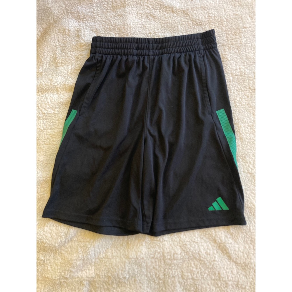 Adidas Boys Aeroready Athletic Shorts Black Green Stripes Size L 14/16 Regular